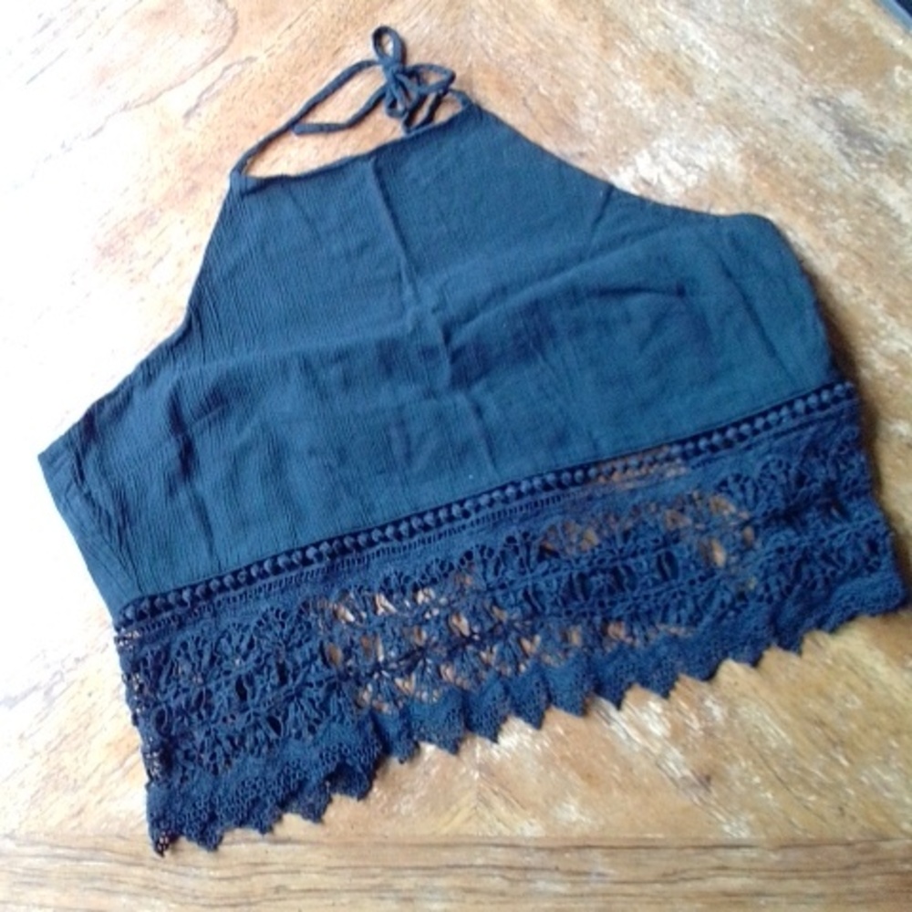 🍀Black American Eagle Crop Halter Top with Lace!!!! - Picture 4 of 8